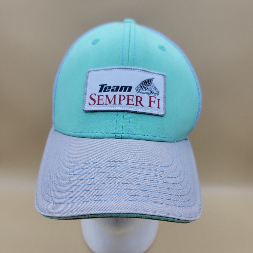 Team Semper Fi Men's Snapback Trucker Hat Cap Green Grey Blue PUKKA Custom